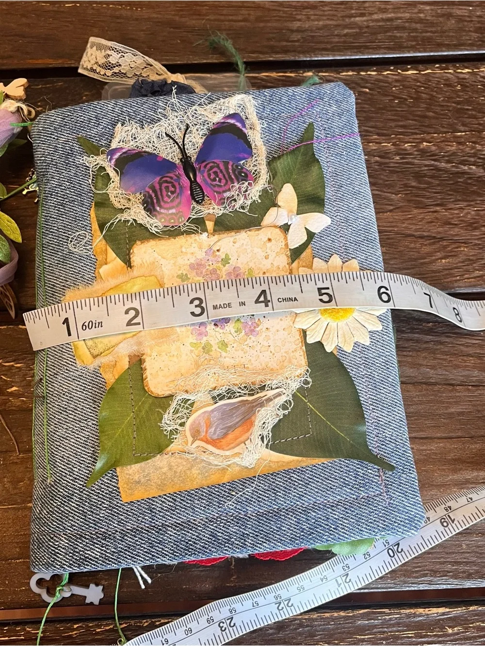 Nature Junk Journal Denim Butterfly Bird Floral Softcover 3 Sig Decorated - Picture 8 of 16